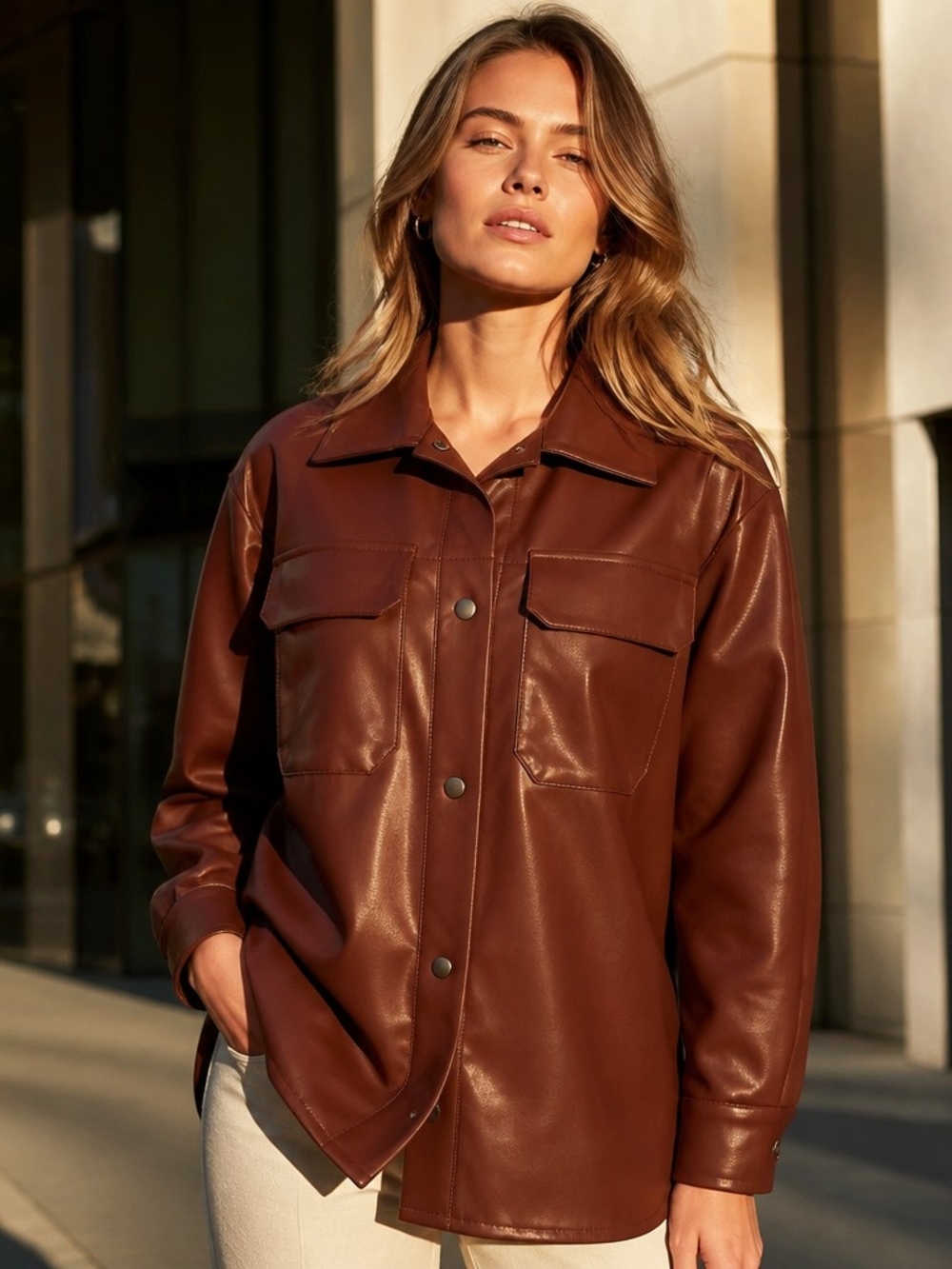 Steve Madden Chocolate Brown Faux Leather Shacket